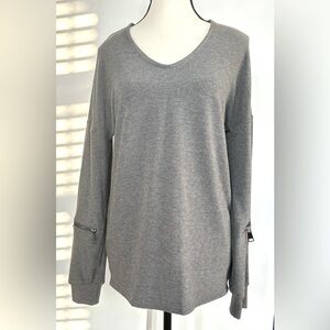 French Terry Charcoal Heather Scoop Neck Sweatshirt w/ Zipper‎ Pocket Sleeves